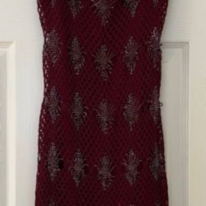 Carole Little Burgundy Jersey Knit Beaded Dress